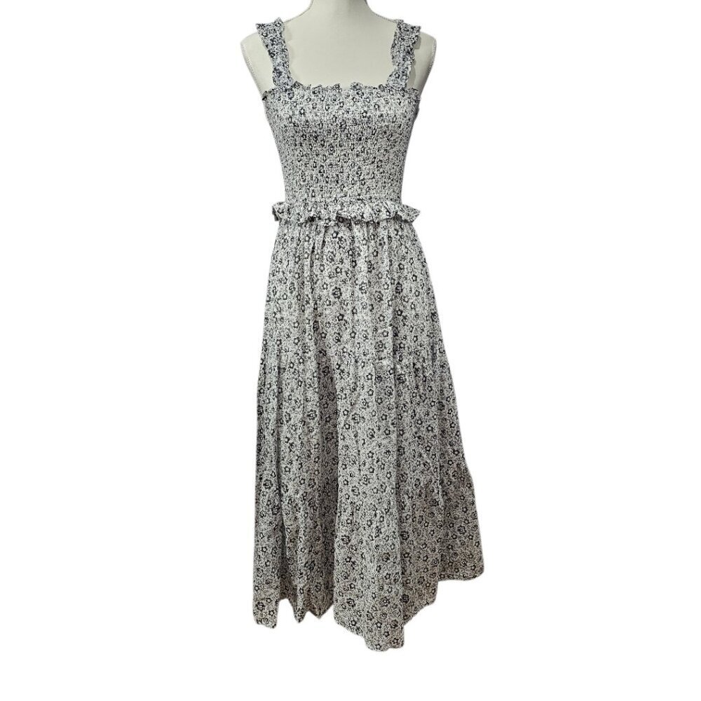 Elan Anthropologie Floral Tiered Boho Maxi Smocked Ruffled Cotton Dress M